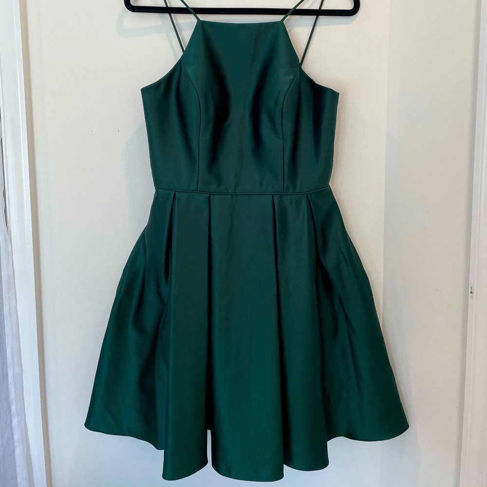 Emerald Formal Silk- Feeling Dress with Pockets